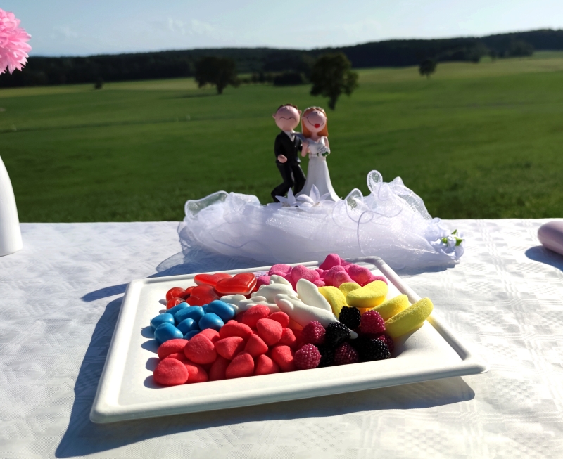Süßigkeitenplatte für ihre Hochzeit als Candybar oder für die Tische ihrer Hochzeitsgäste. Inhalt 600g Süßigkeiten ihrer Wahl.